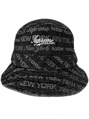 Supreme New York Jacquard Denim Crusher Bucket Hat Black Gray M/L Streetwear
